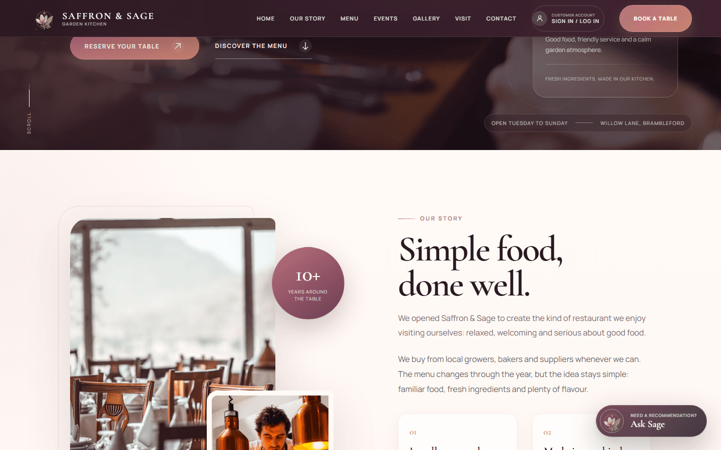 Saffron and Sage menu section