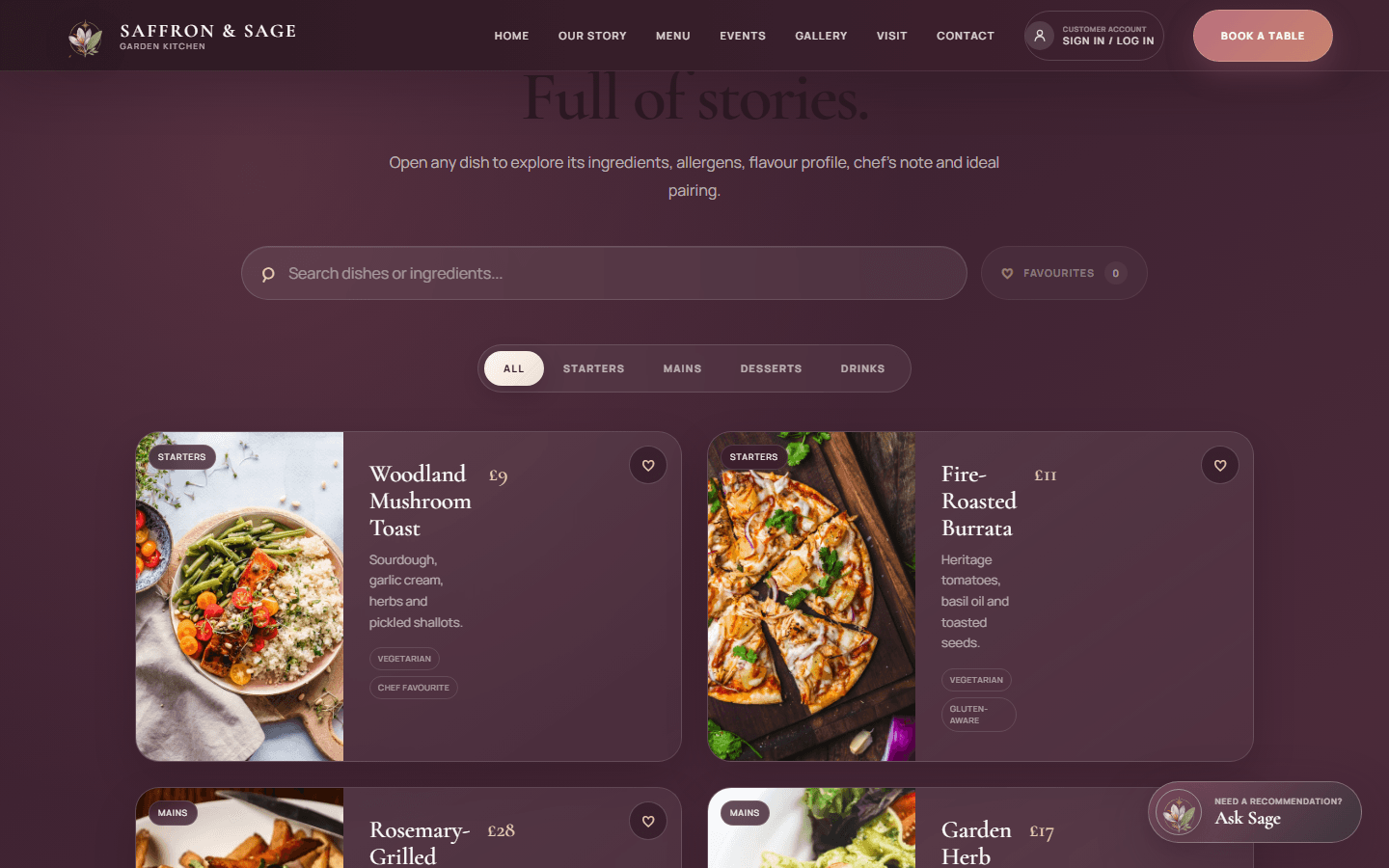 Saffron and Sage chatbot and booking